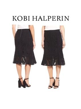 KOBI Halperin Black Courtney Crochet Lace Skirt Sz 8